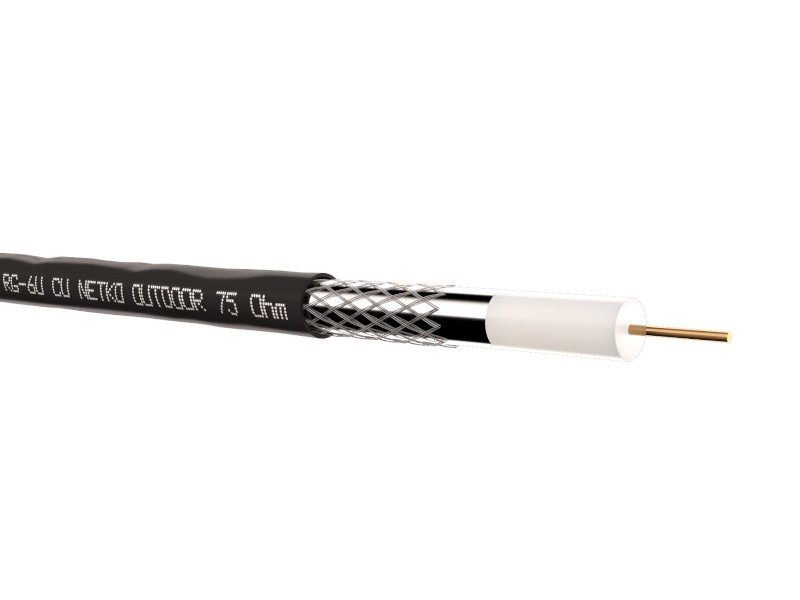 Кабель коаксиальный RG-6U, 75 Ом (CU, оплетка 32 нити AL), наружный, черный (100м) NETKO Optima