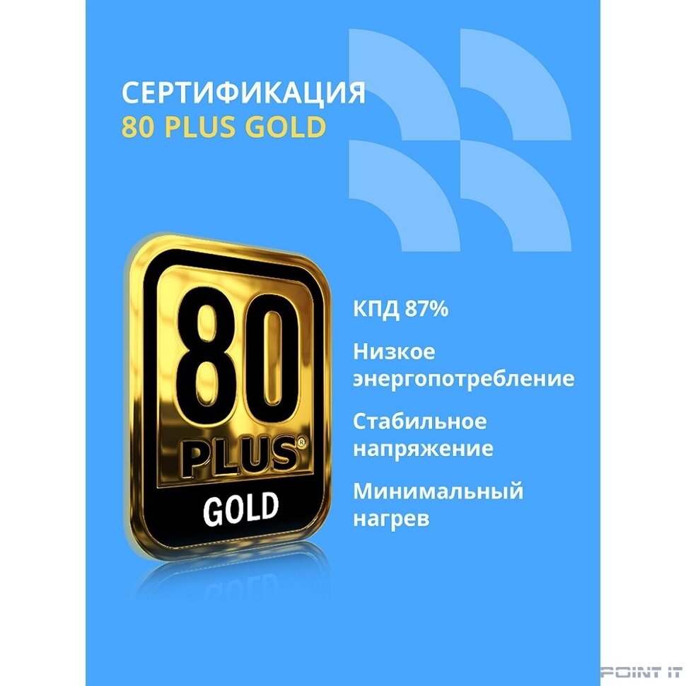 Блок питания CBR ATX 850W 80+ Gold, Full Modular, DC-DC, APFC, 24pin, 1*PCIE5.1(12+4pin), 2*8-pin(4+4P), 3*6+2pin, 5*SATA, 3*IDE, 14cm fan, 1.5м кабель питания, черный [PSU-ATX850-14MG] BOX