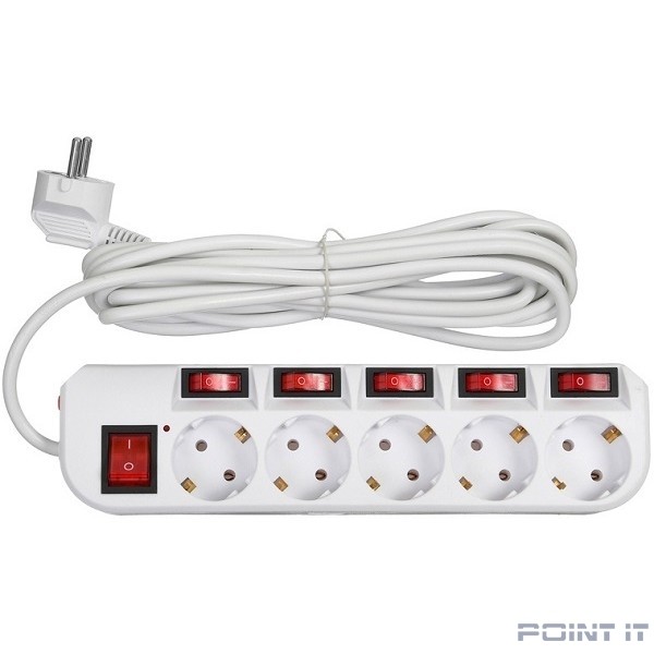BURO Сетевой фильтр 5 розеток (500SH-5-SW-W) 5м, белый коробка {1159732}