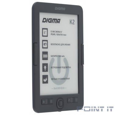 Digma K2G 6" E-ink HD Pearl 758x1024 600MHz/4Gb/microSDHC/frontlight темно-серый [1406109]