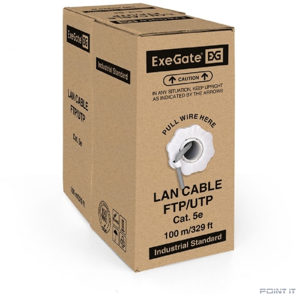 Exegate EX281818RUS Кабель Exegate Special UTP4-C5e-CCA-S26-IN-PVC-GY-100 UTP 4 пары кат.5e CCA, 26AWG, бухта 100м, серый, PVC