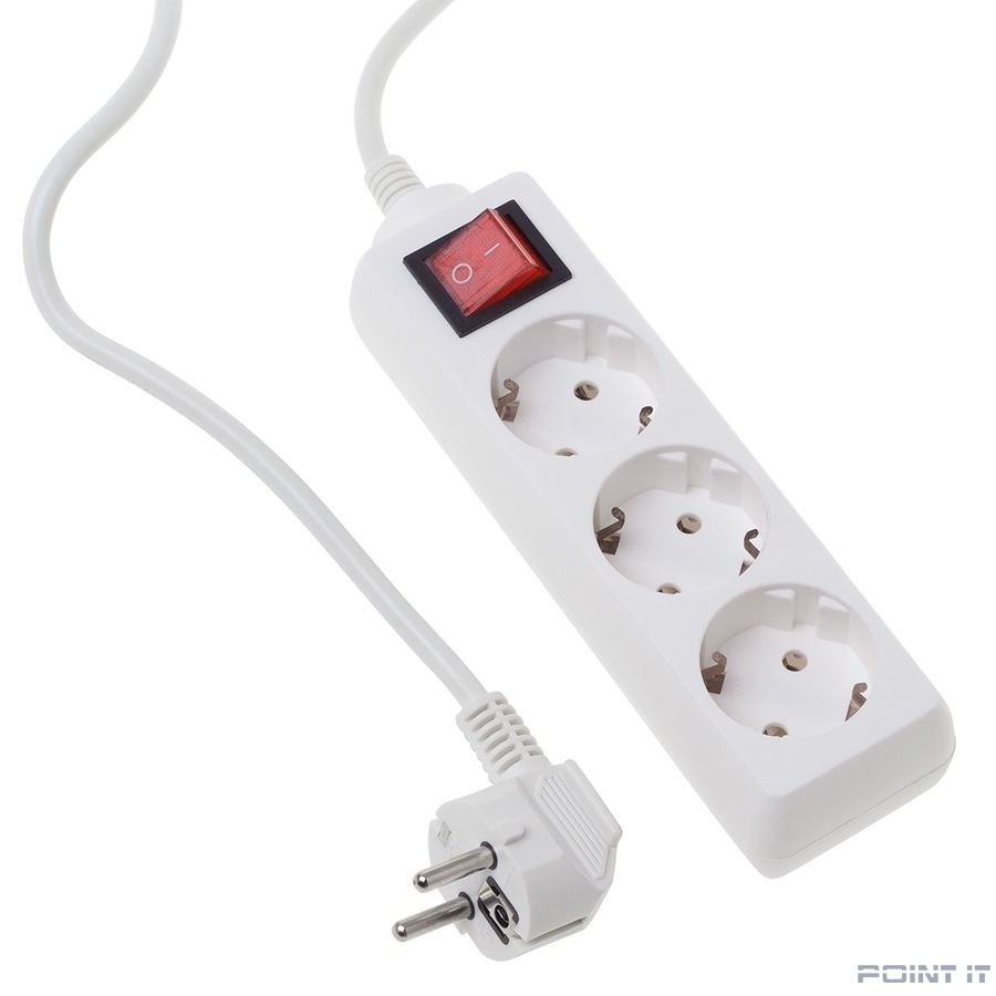 BURO Сетевой удлинитель 3 розетки, 3 метра (BU-PS3.3/W), белый (пакет ПЭ) {475293}